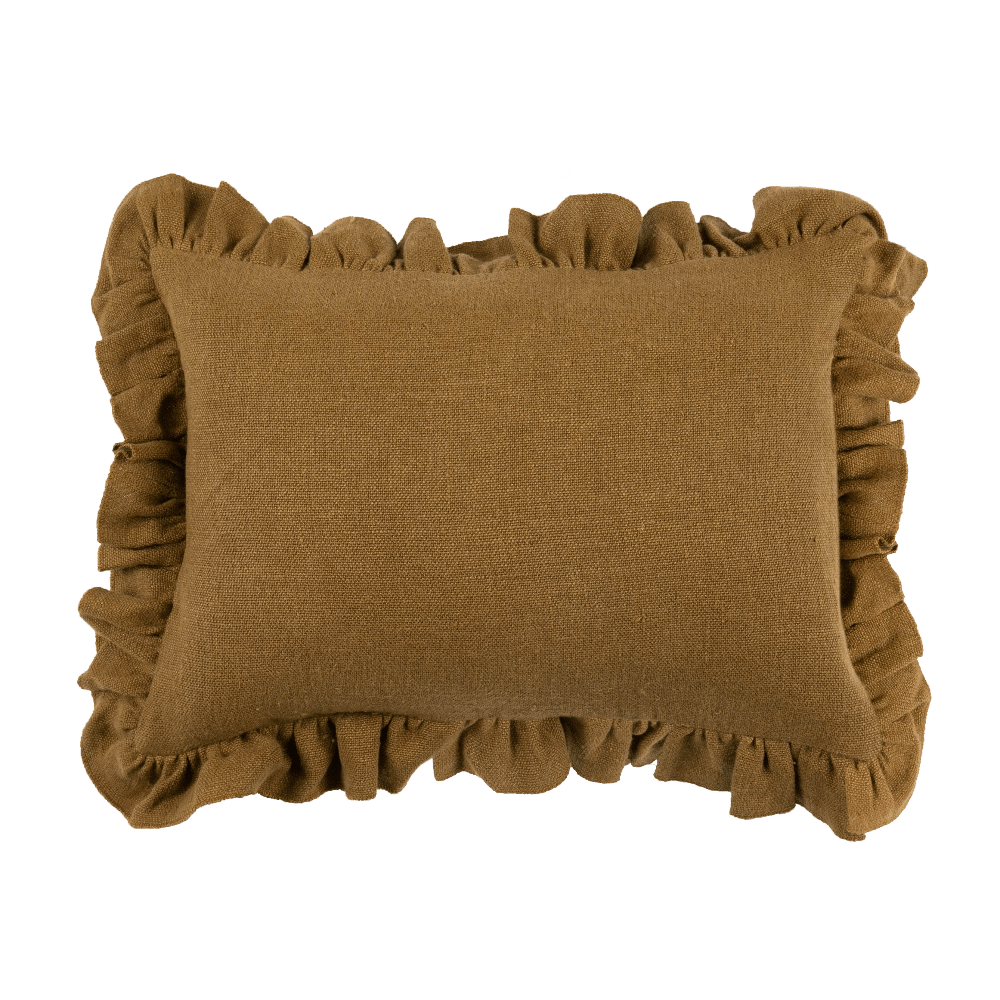 Anita Ruffled Linen Pillow Cover in Mustard
