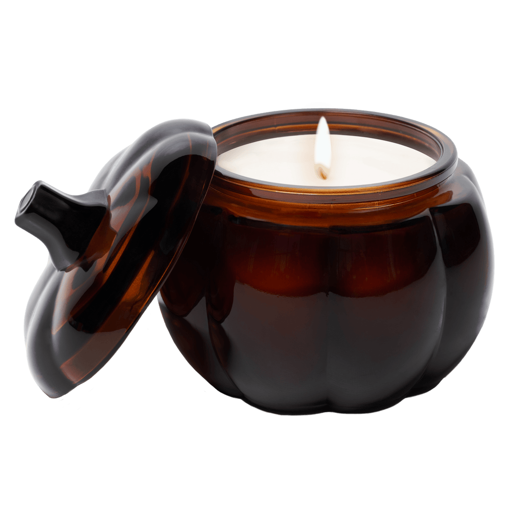 Hello Fall Soy Candle — Amber Glass Pumpkin Jar