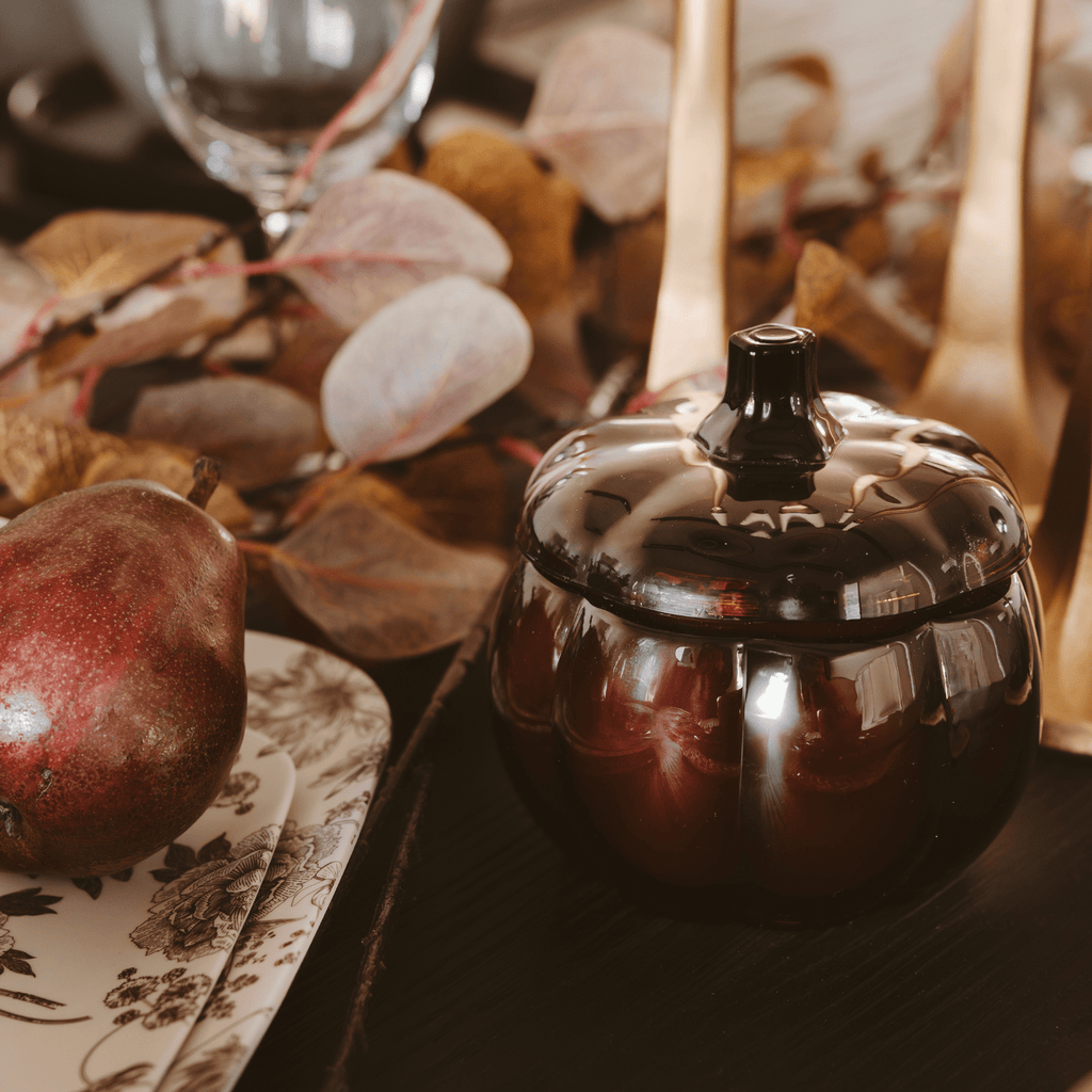 Hello Fall Soy Candle — Amber Glass Pumpkin Jar