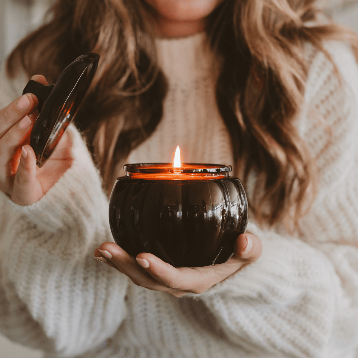 Hello Fall Soy Candle — Amber Glass Pumpkin Jar