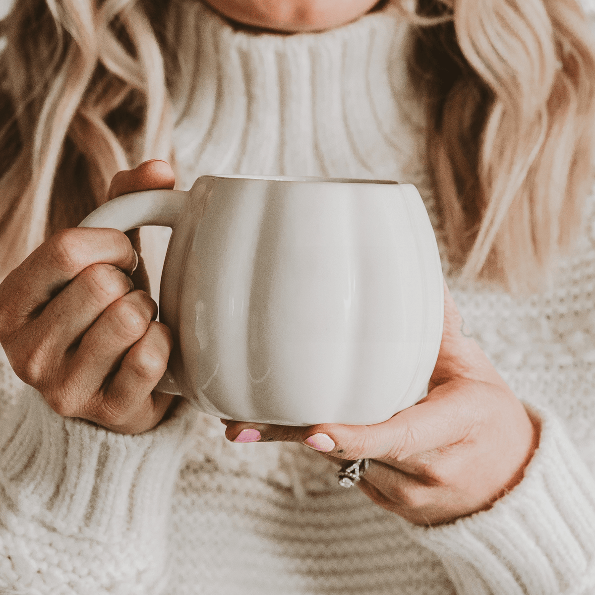 Cream Pumpkin Figural Ceramic Mug — 19 oz