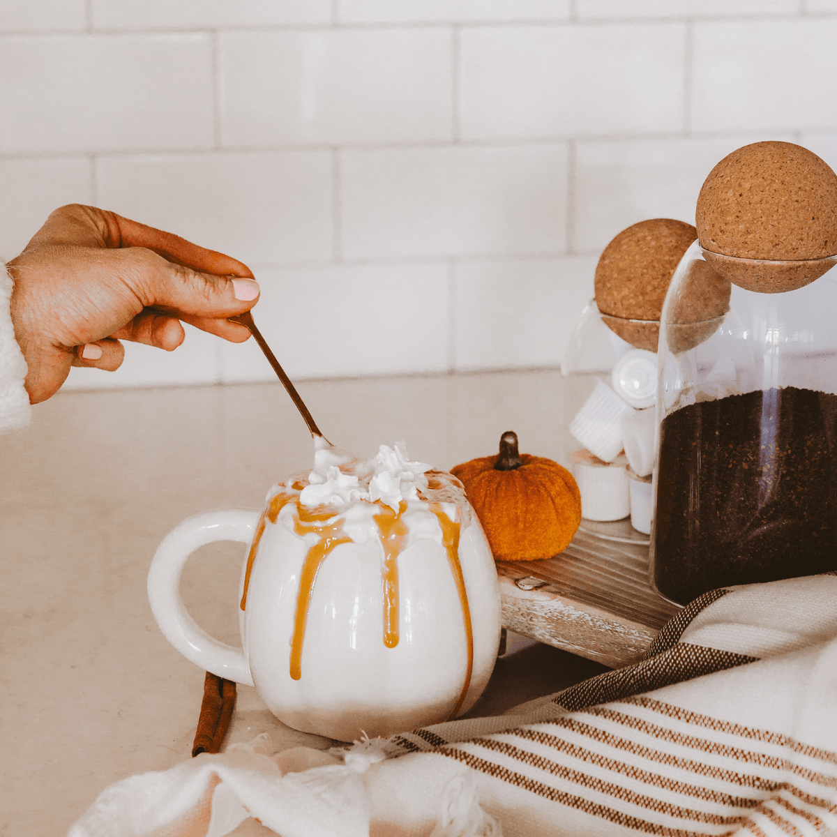Cream Pumpkin Figural Ceramic Mug — 19 oz