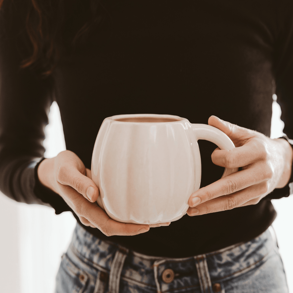 Cream Pumpkin Figural Ceramic Mug — 19 oz