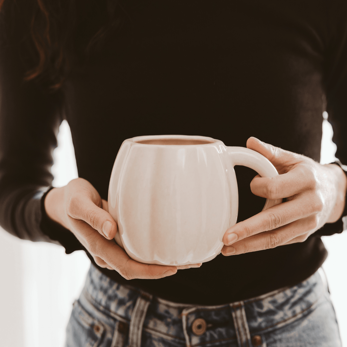 Cream Pumpkin Figural Ceramic Mug — 19 oz