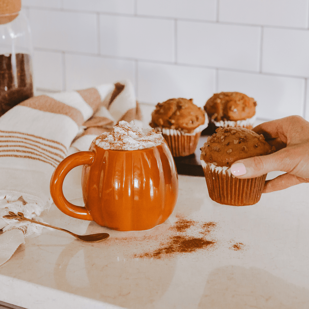 Burnt Orange Pumpkin Figural Ceramic Mug — 19 oz