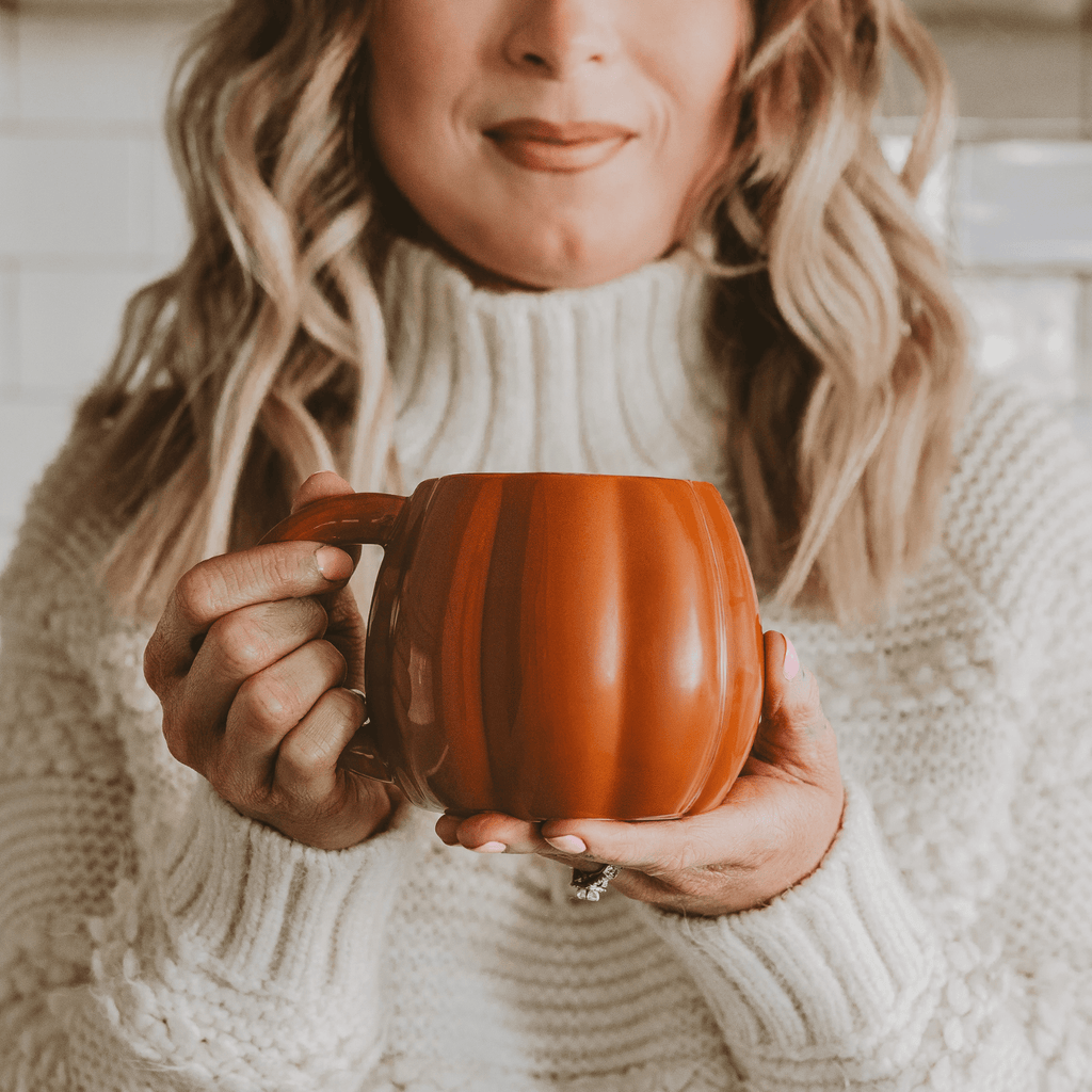 Burnt Orange Pumpkin Figural Ceramic Mug — 19 oz