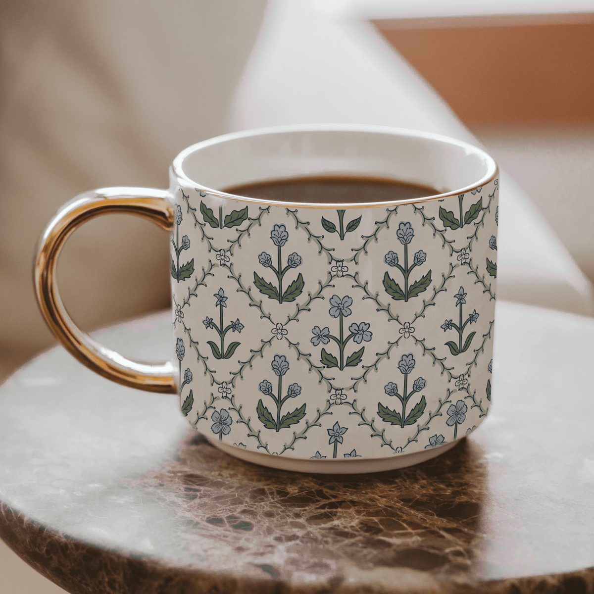 Floral Quilt Fine Bone China Mug — 14 oz