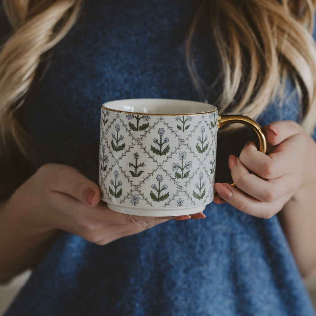 Floral Quilt Fine Bone China Mug — 14 oz