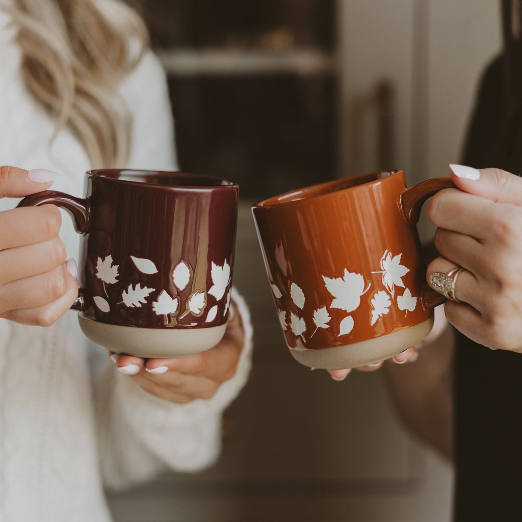 Brown Leaves Stoneware Coffee Mug — 14 oz