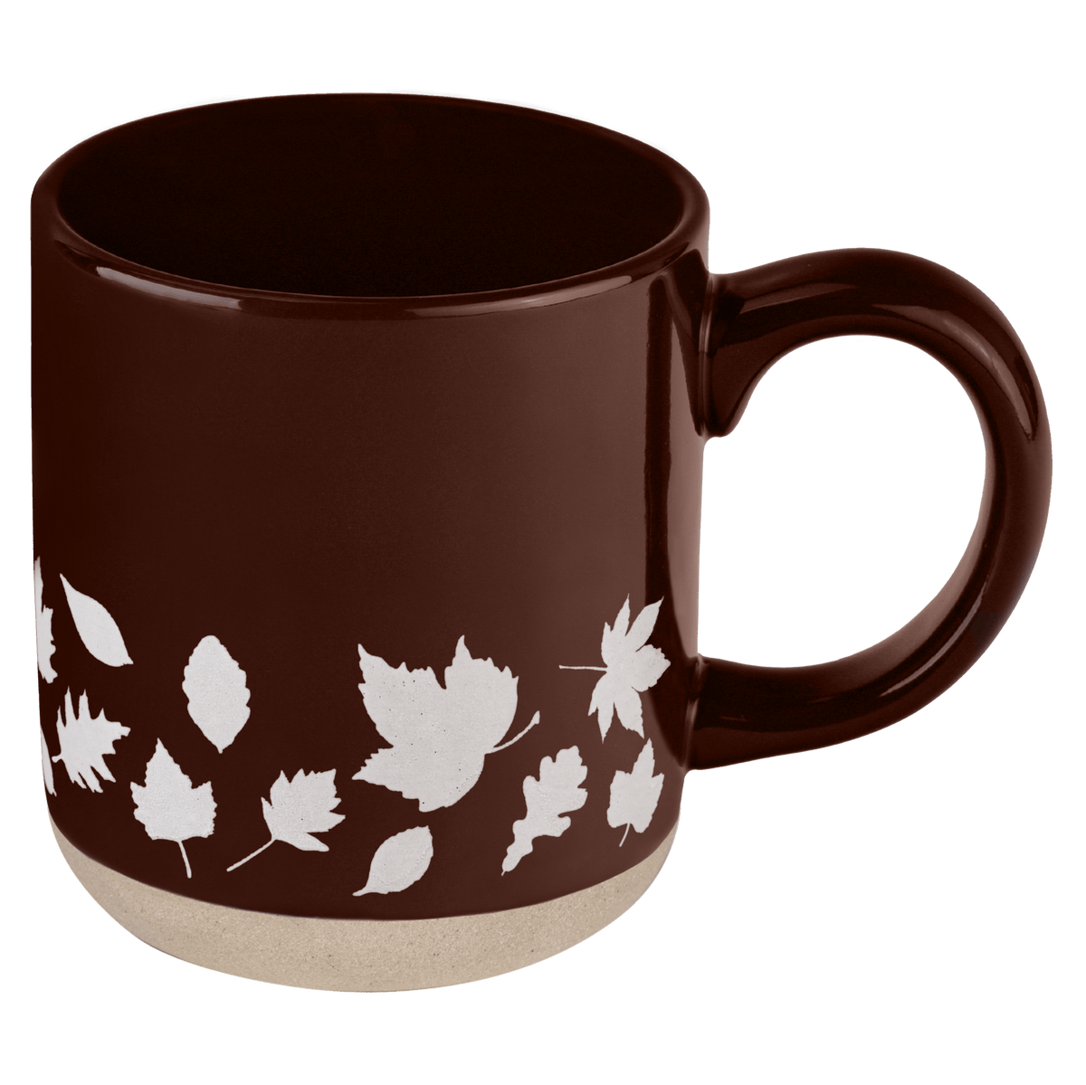 Brown Leaves Stoneware Coffee Mug — 14 oz
