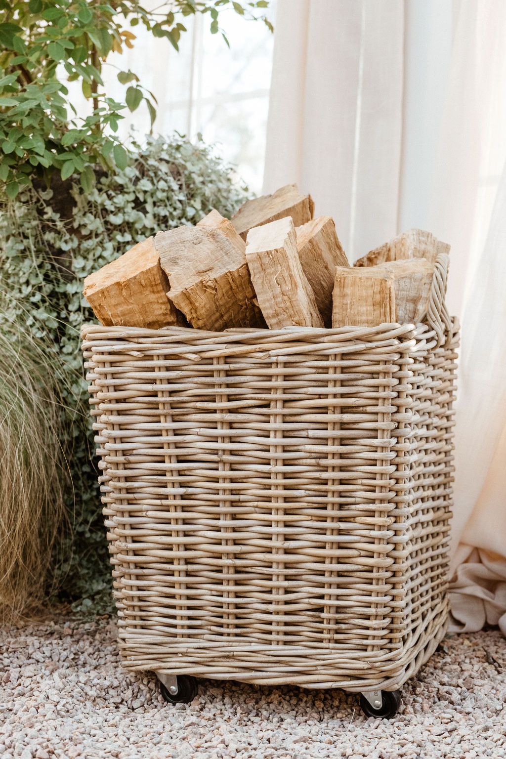 Rattan Square Storage Basket on Wheels — Kubu Grey