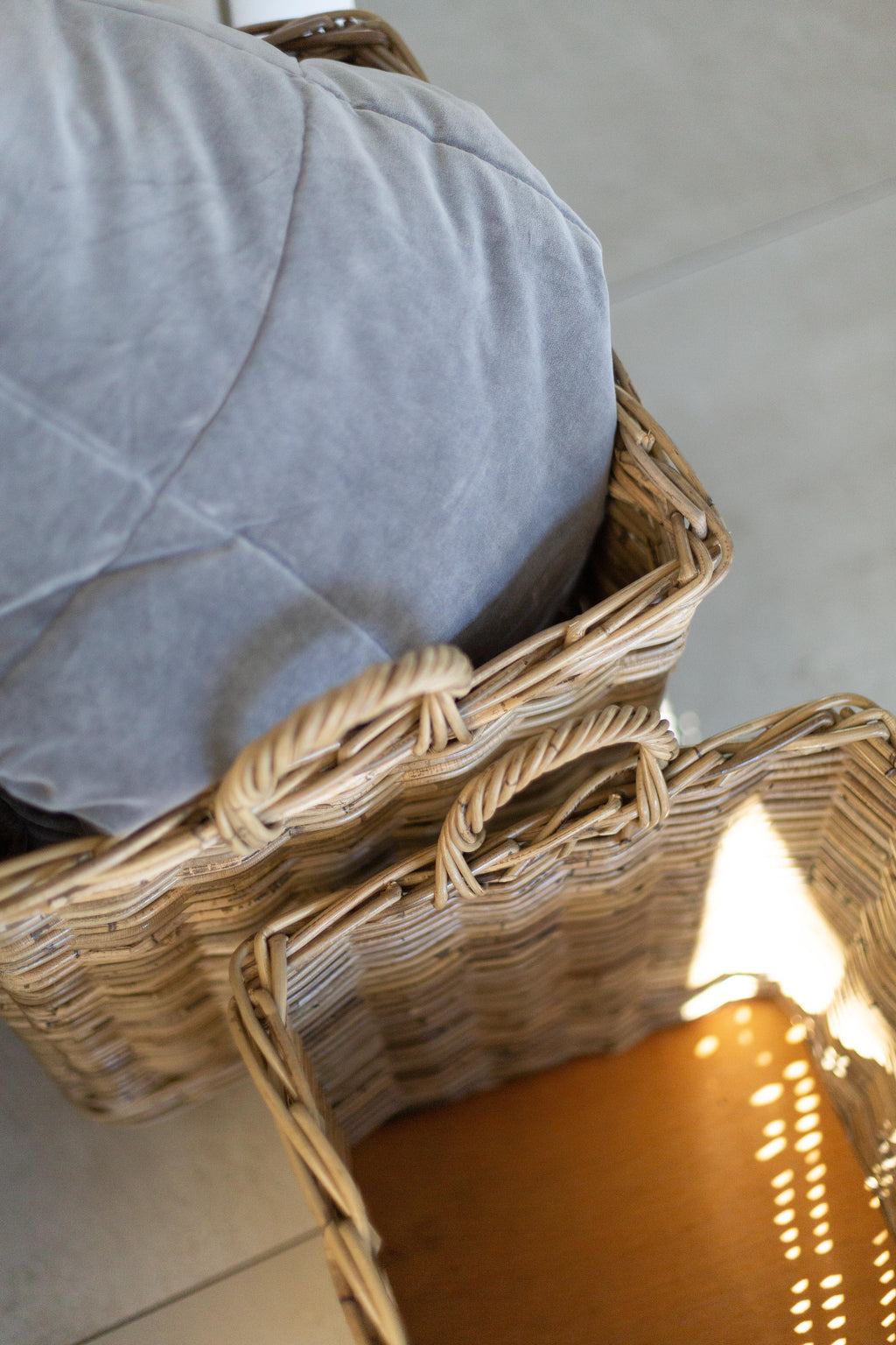 Rattan Square Storage Basket on Wheels — Kubu Grey