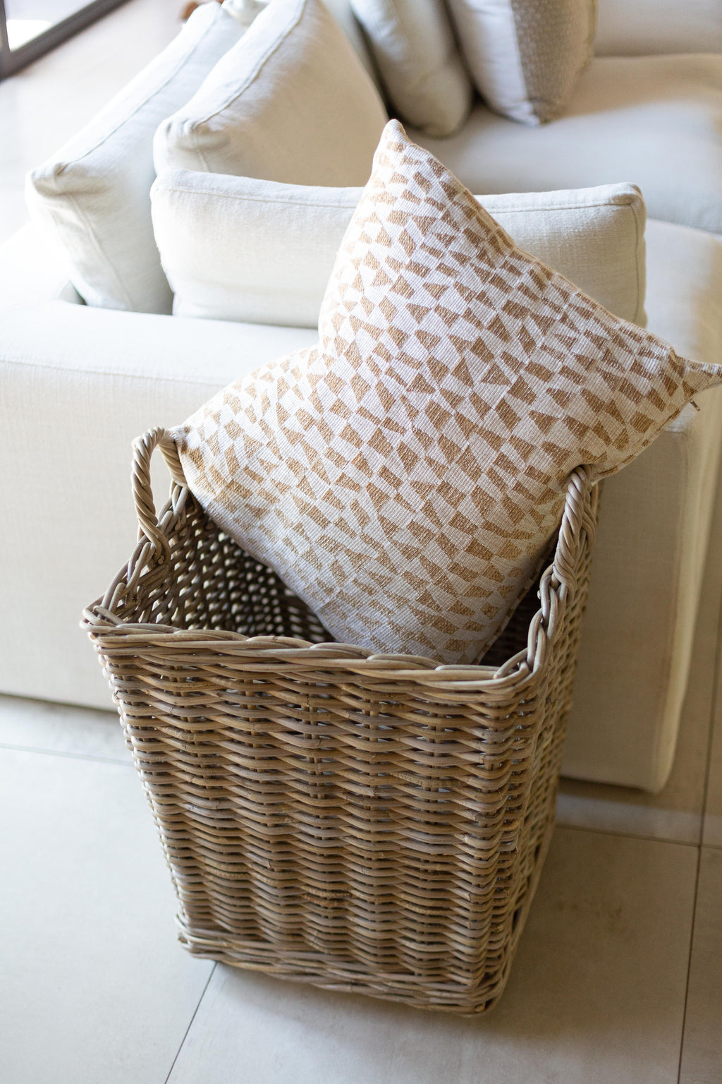 Rattan Square Storage Basket on Wheels — Kubu Grey
