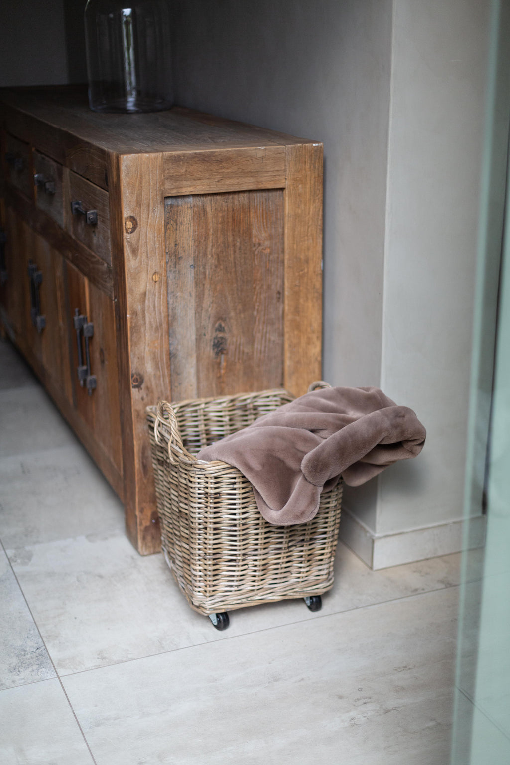 Rattan Square Storage Basket on Wheels — Kubu Grey