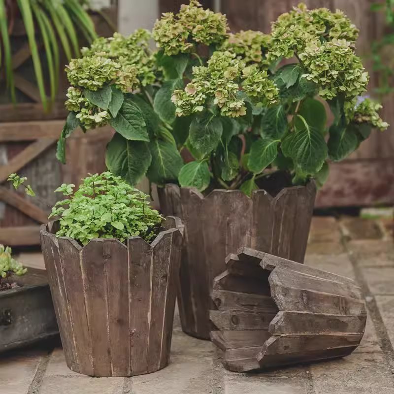 Spliced Solid Wood Round Planter