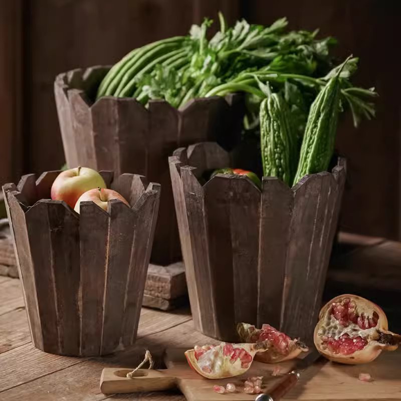 Spliced Solid Wood Round Planter