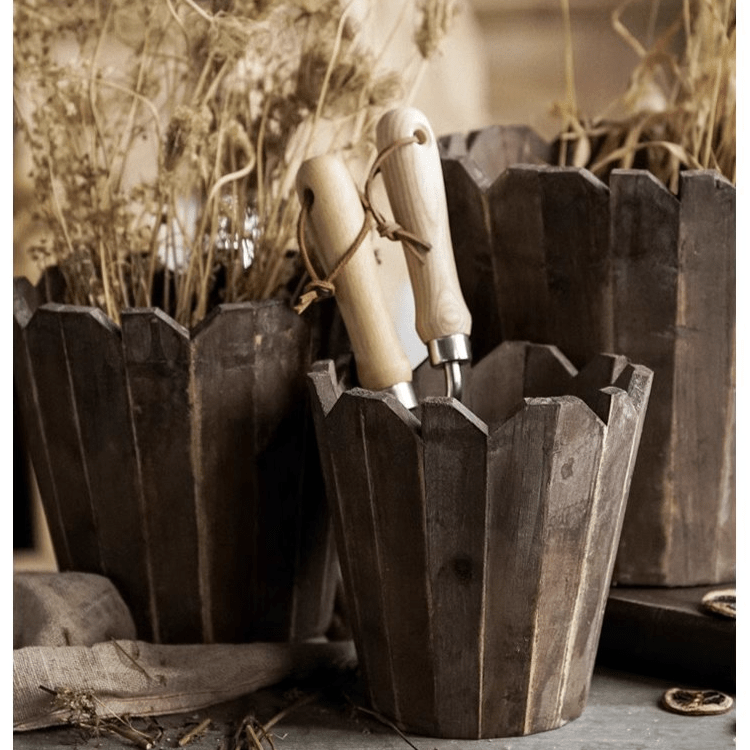 Spliced Solid Wood Round Planter