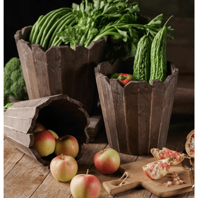 Spliced Solid Wood Round Planter