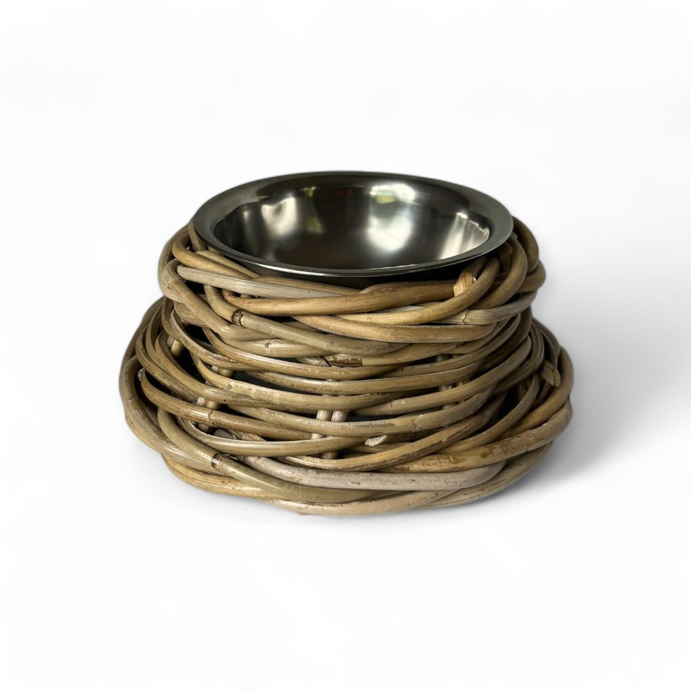 Rattan Pet Bowl with Stainless Steel Insert