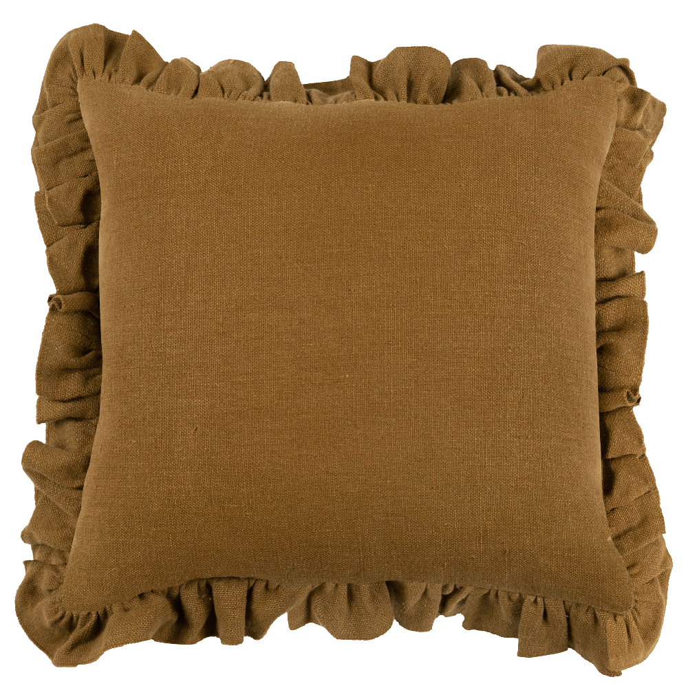 Anita Ruffled Linen Pillow Cover in Mustard
