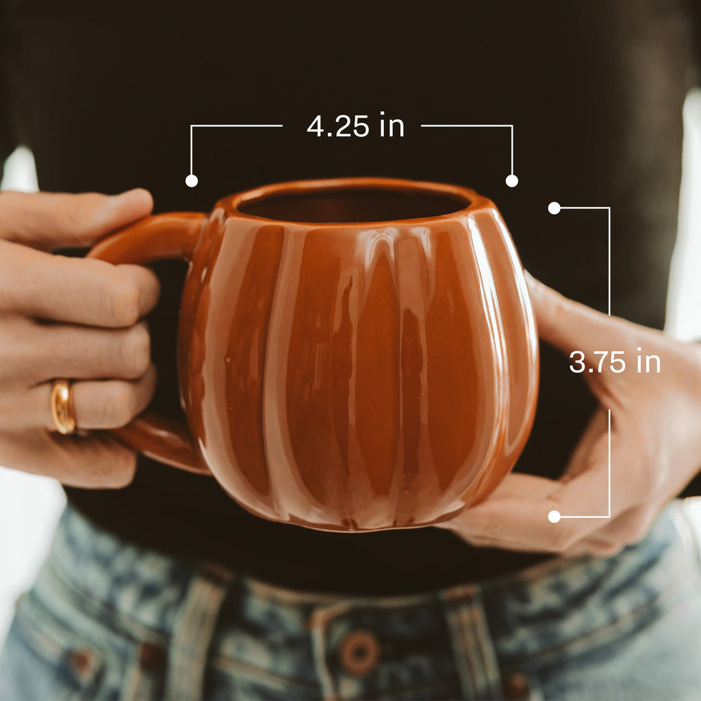 Burnt Orange Pumpkin Figural Ceramic Mug — 19 oz
