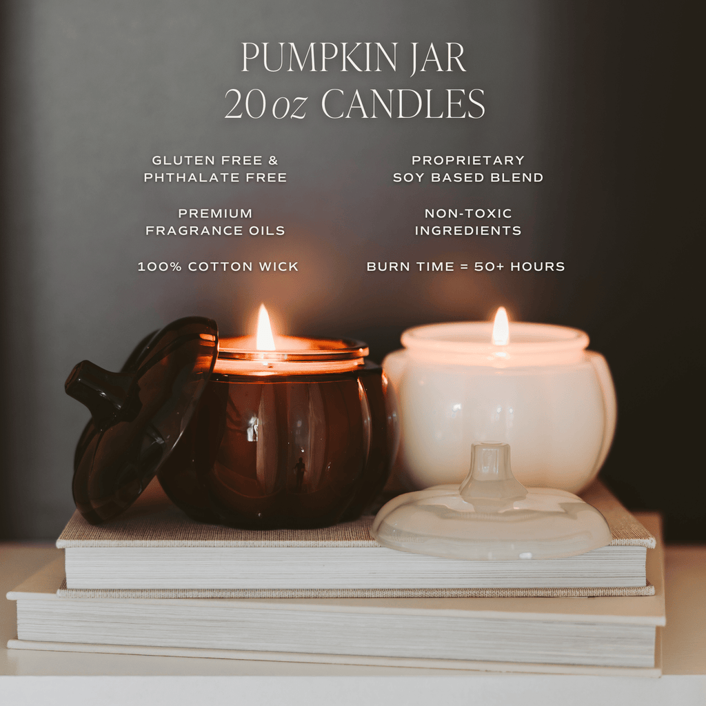 Hello Fall Soy Candle — Amber Glass Pumpkin Jar
