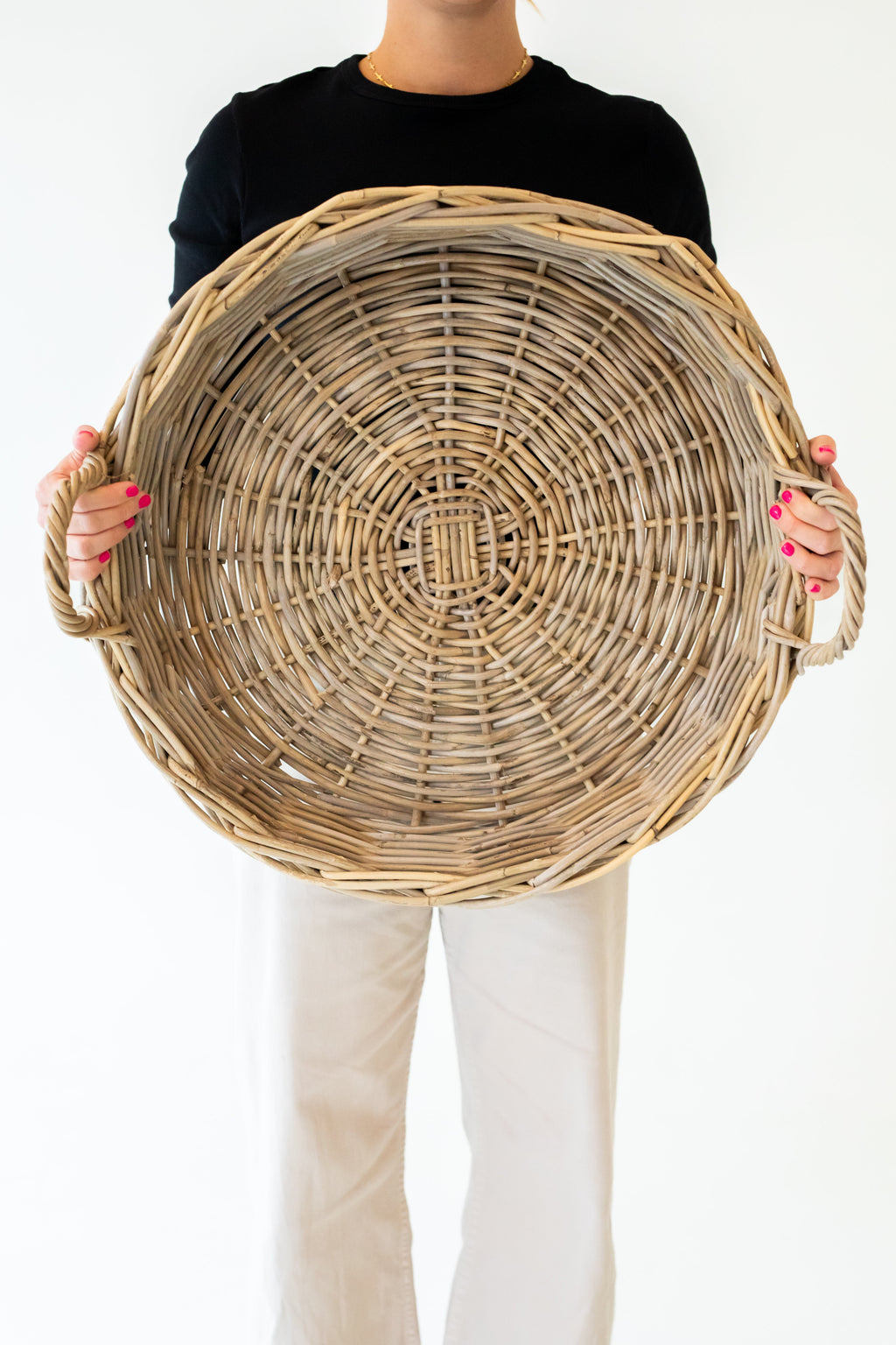 Rattan Round Tray — Kubu Grey