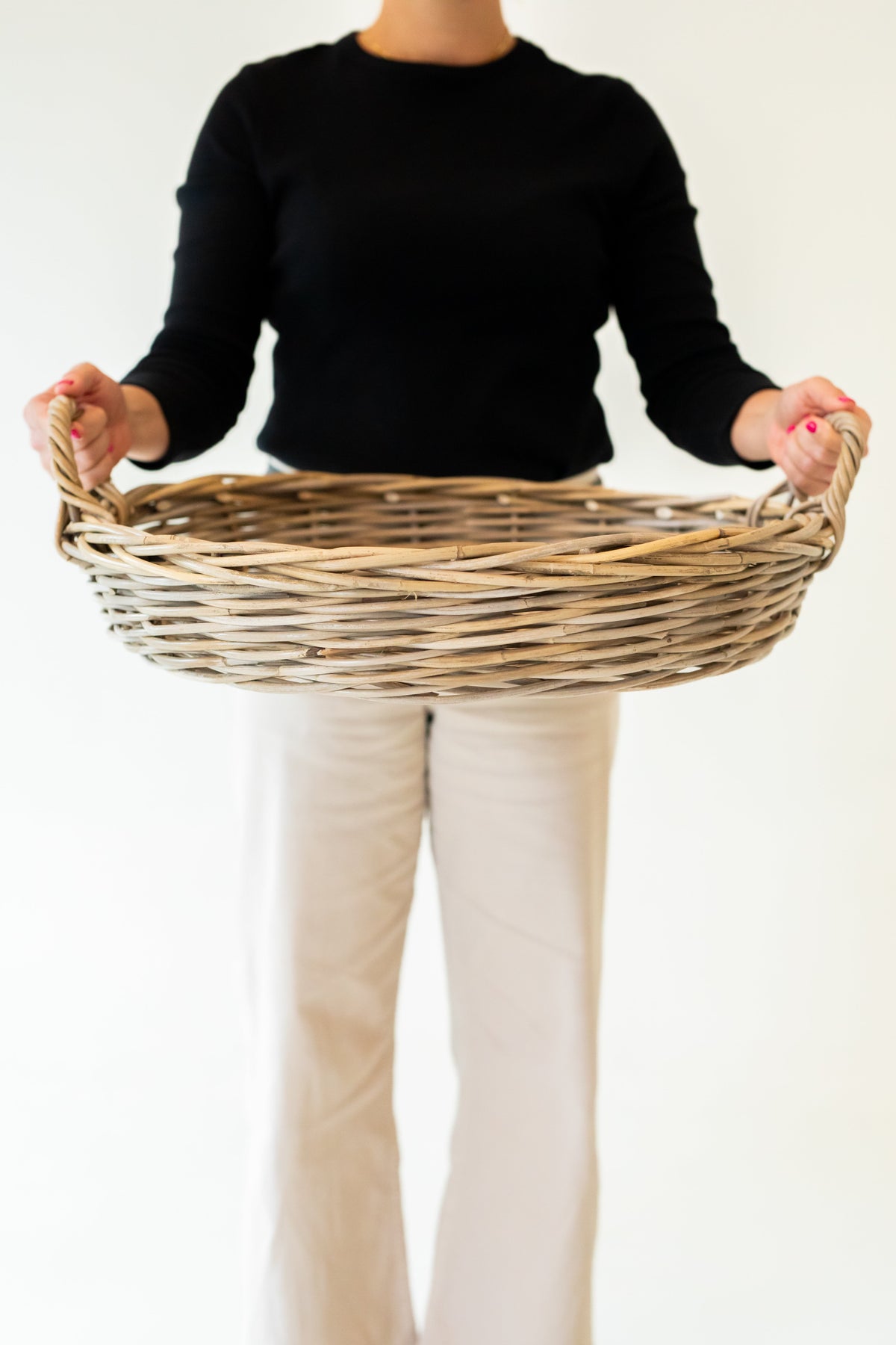 Rattan Round Tray — Kubu Grey
