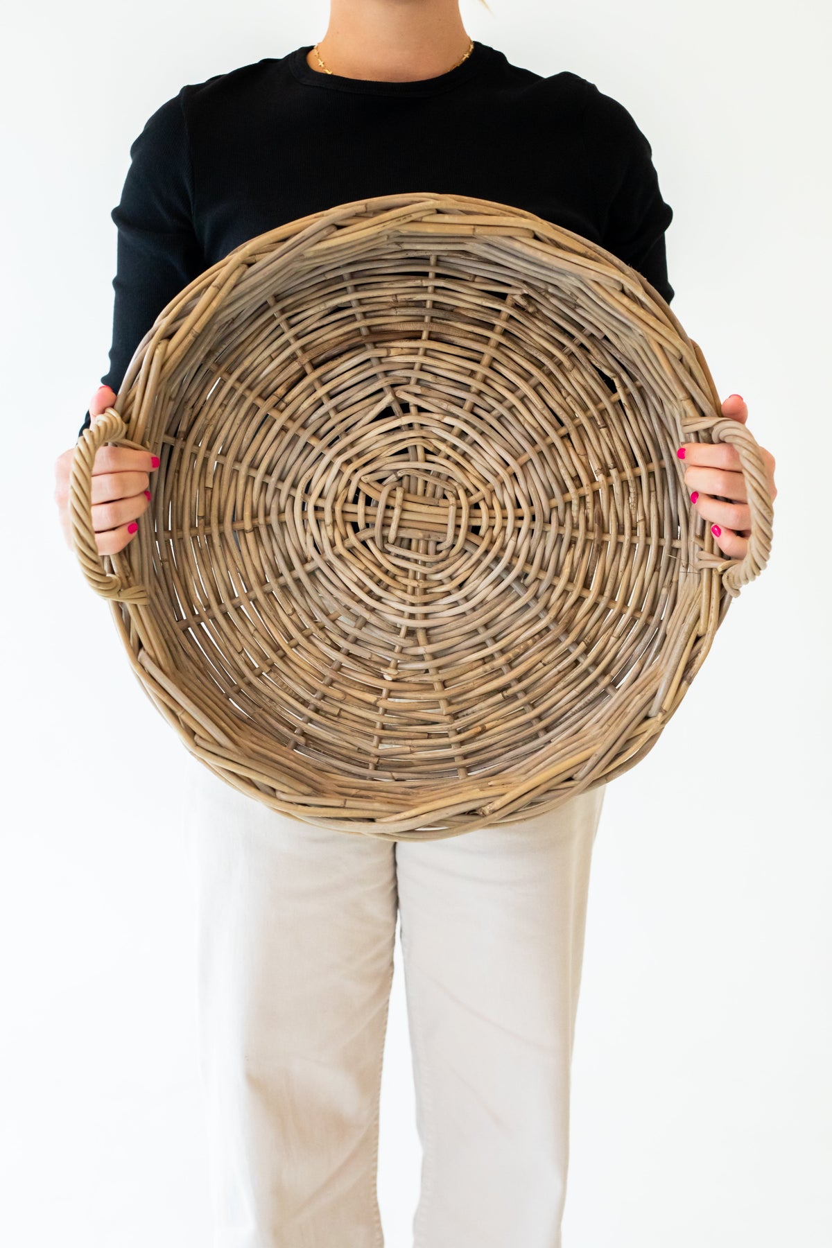 Rattan Round Tray — Kubu Grey
