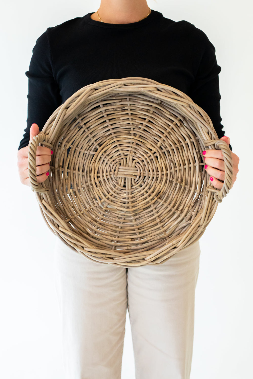 Rattan Round Tray — Kubu Grey