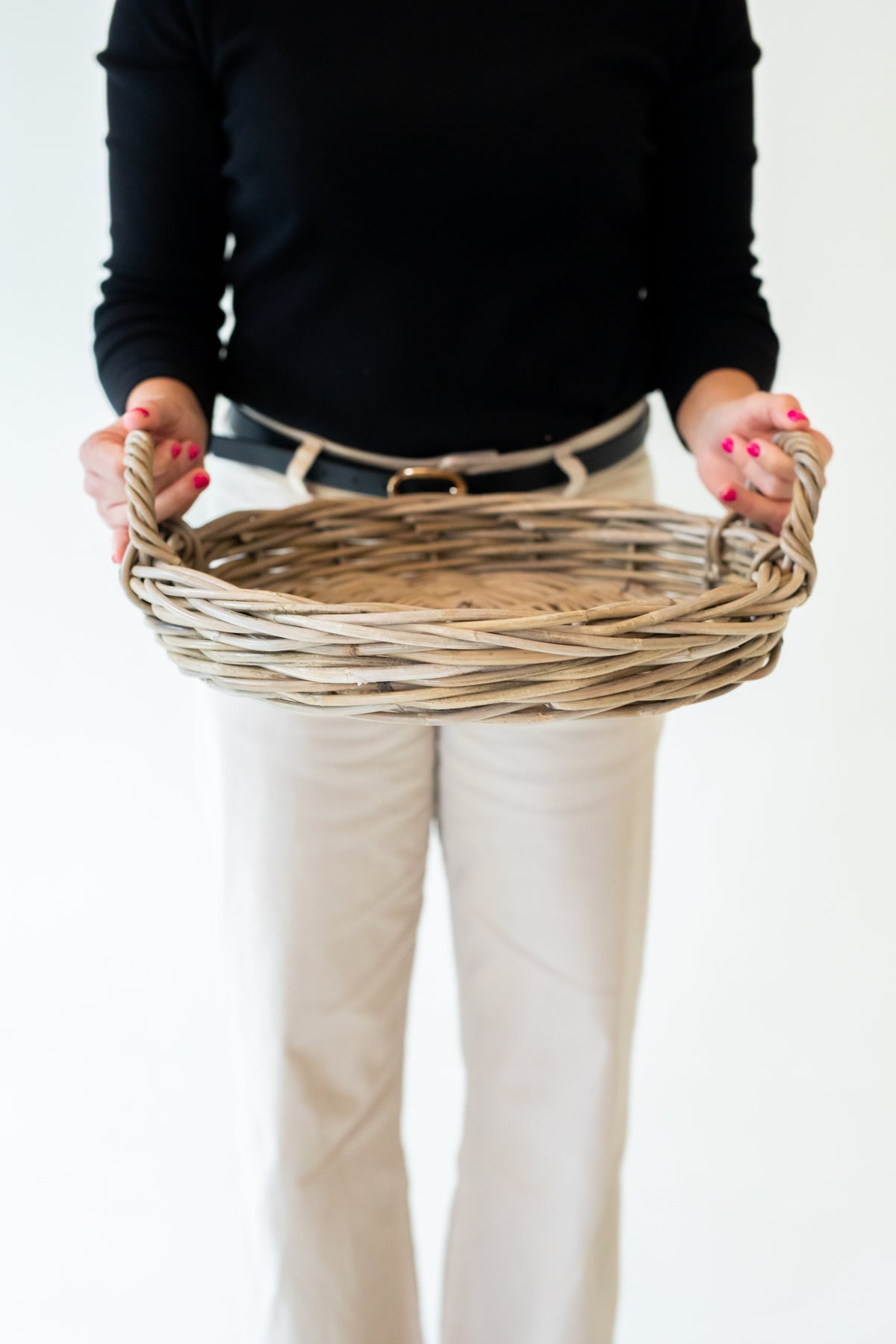 Rattan Round Tray — Kubu Grey