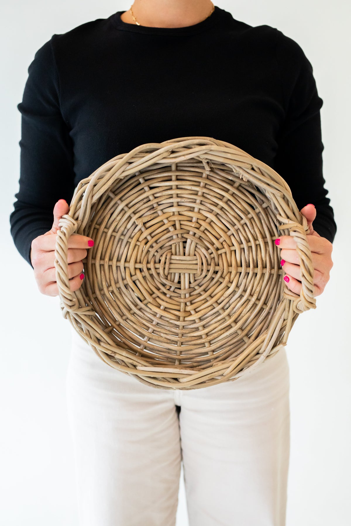 Rattan Round Tray — Kubu Grey