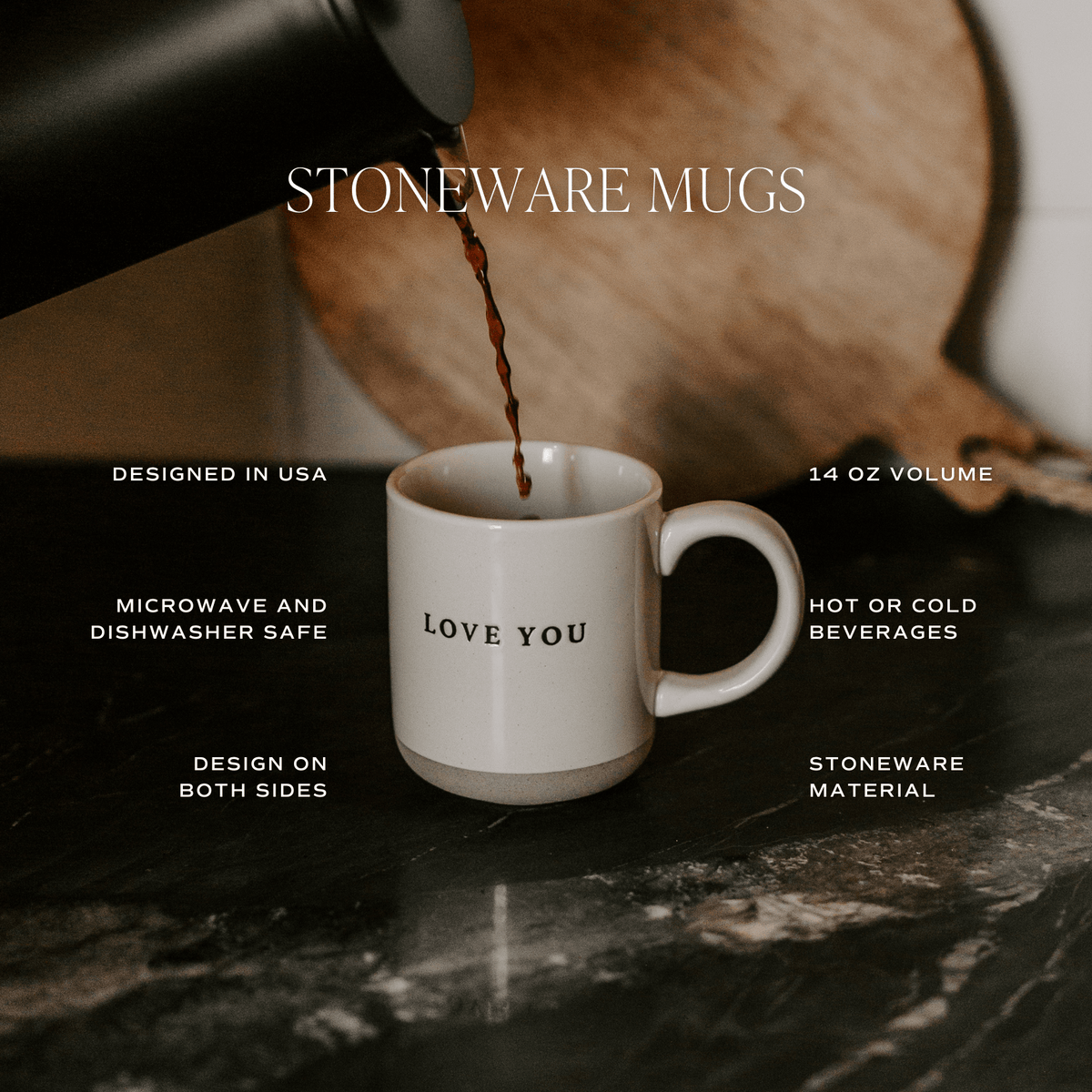 Brown Leaves Stoneware Coffee Mug — 14 oz