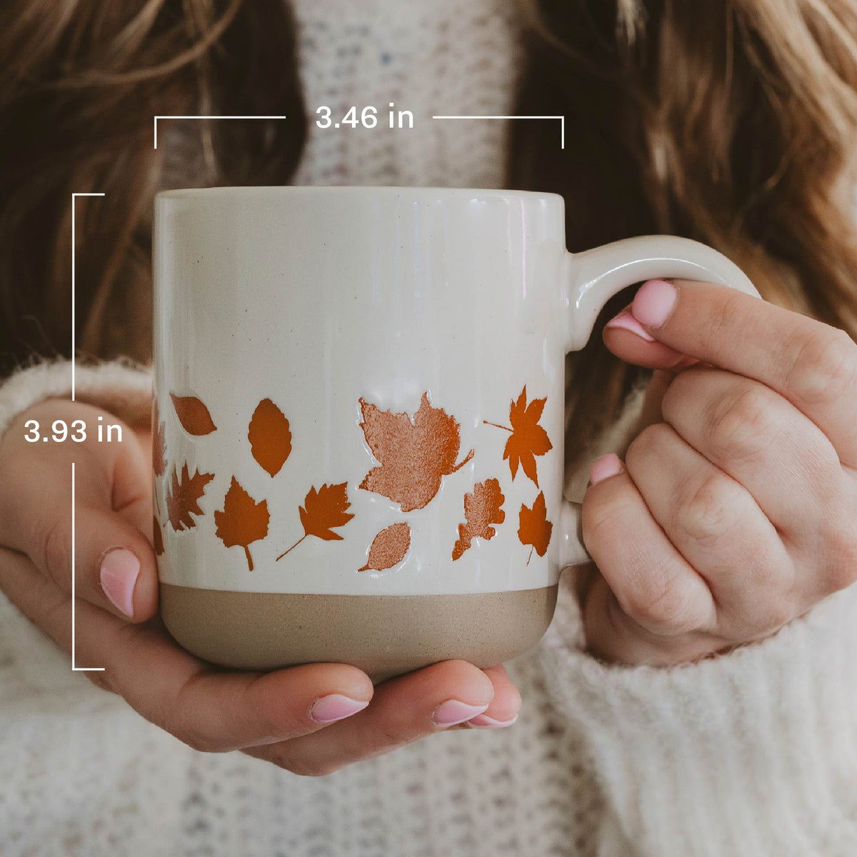 Brown Leaves Stoneware Coffee Mug — 14 oz