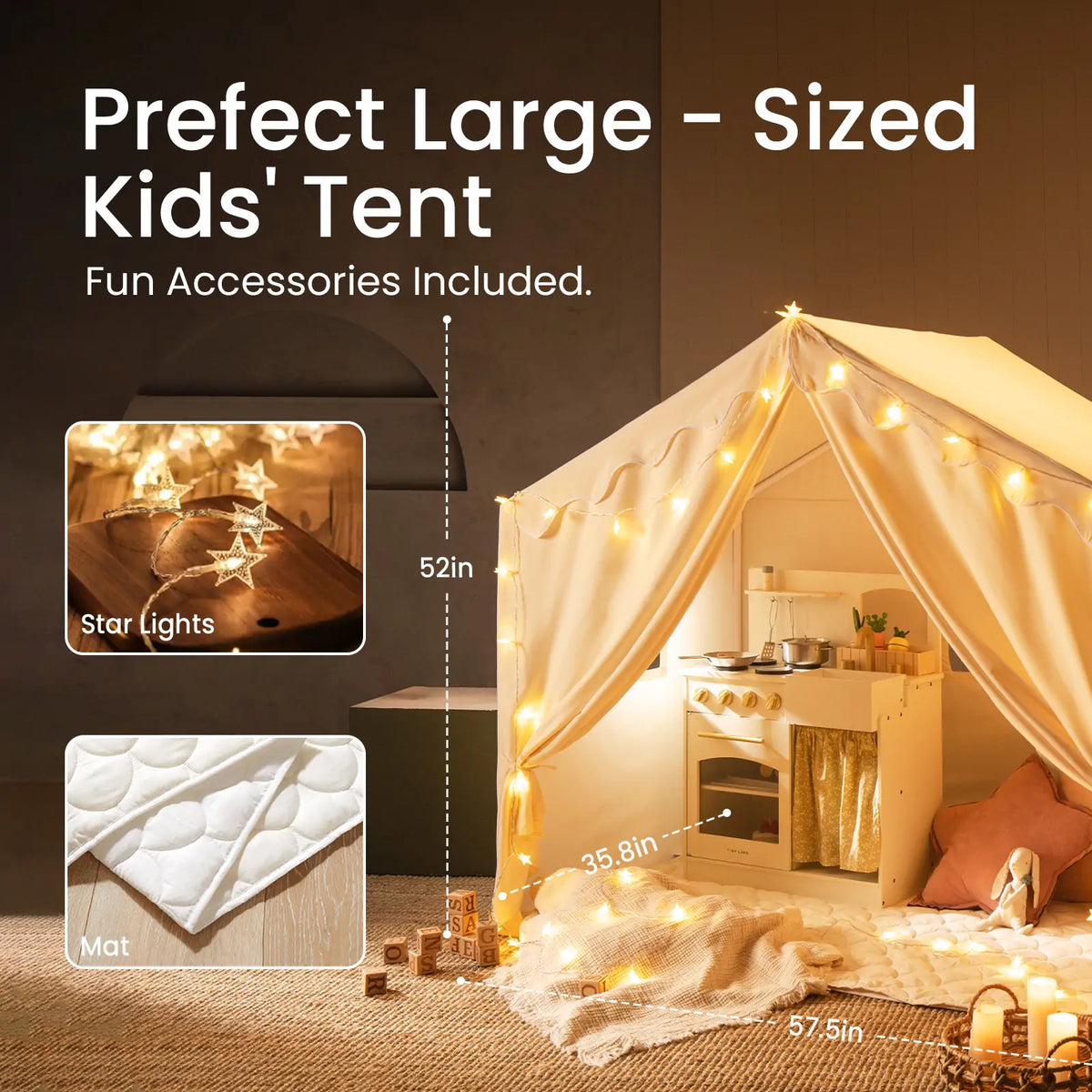 Large Kids Play Tent with Star Lights