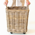 Rattan Square Storage Basket on Wheels — Kubu Grey