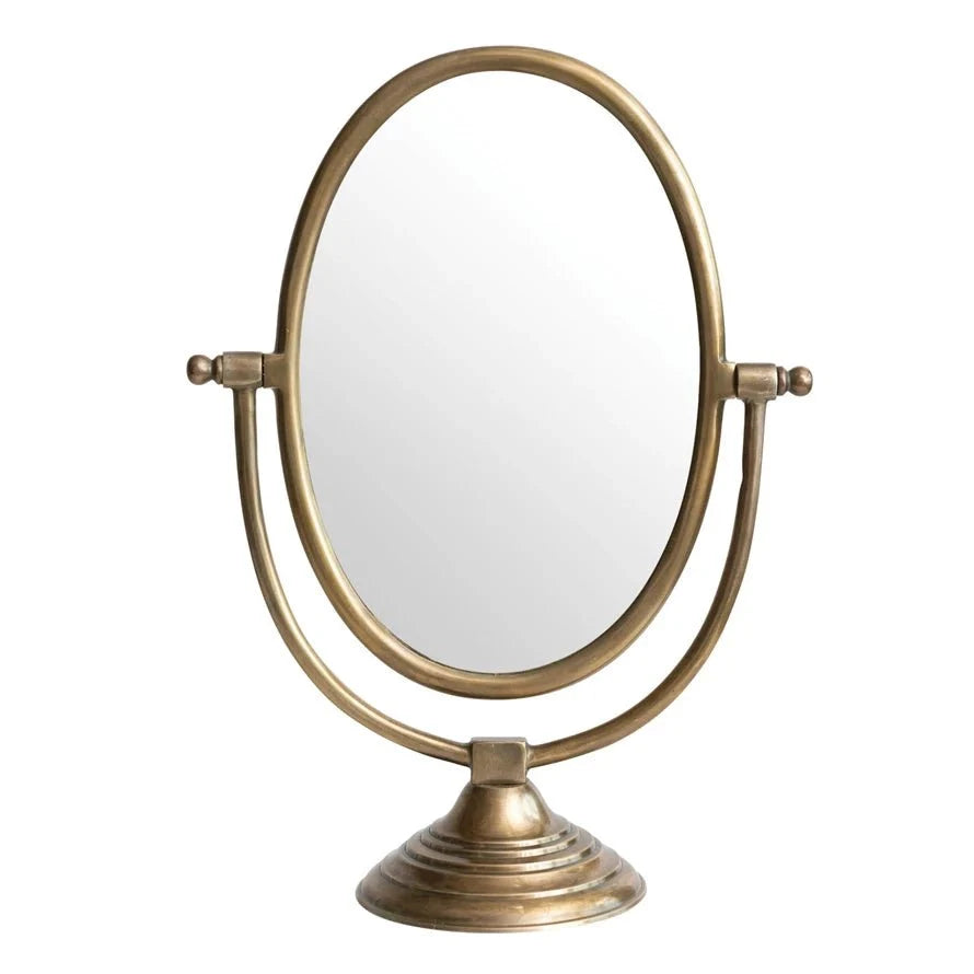 Austine Framed Mirror on Stand — Antique Brass Finish