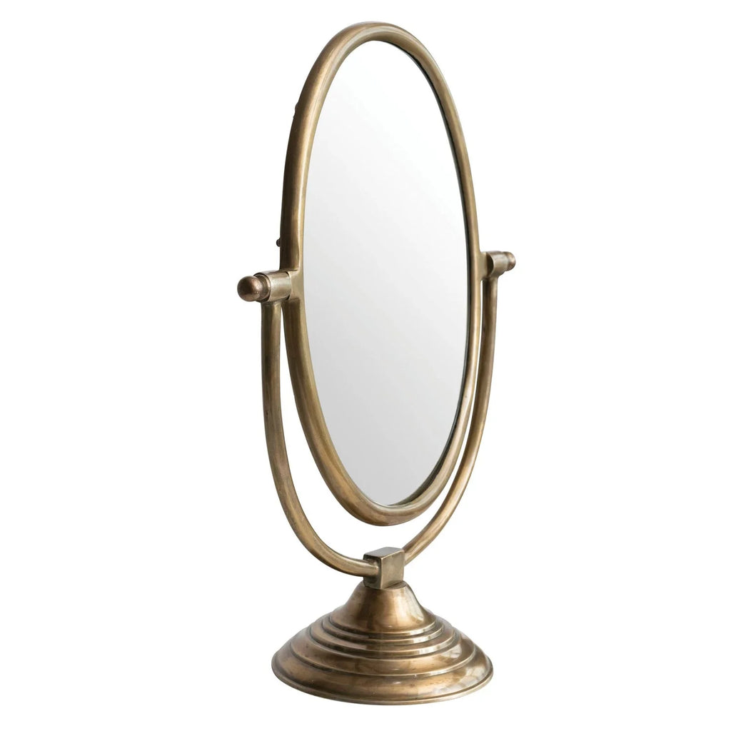 Austine Framed Mirror on Stand — Antique Brass Finish