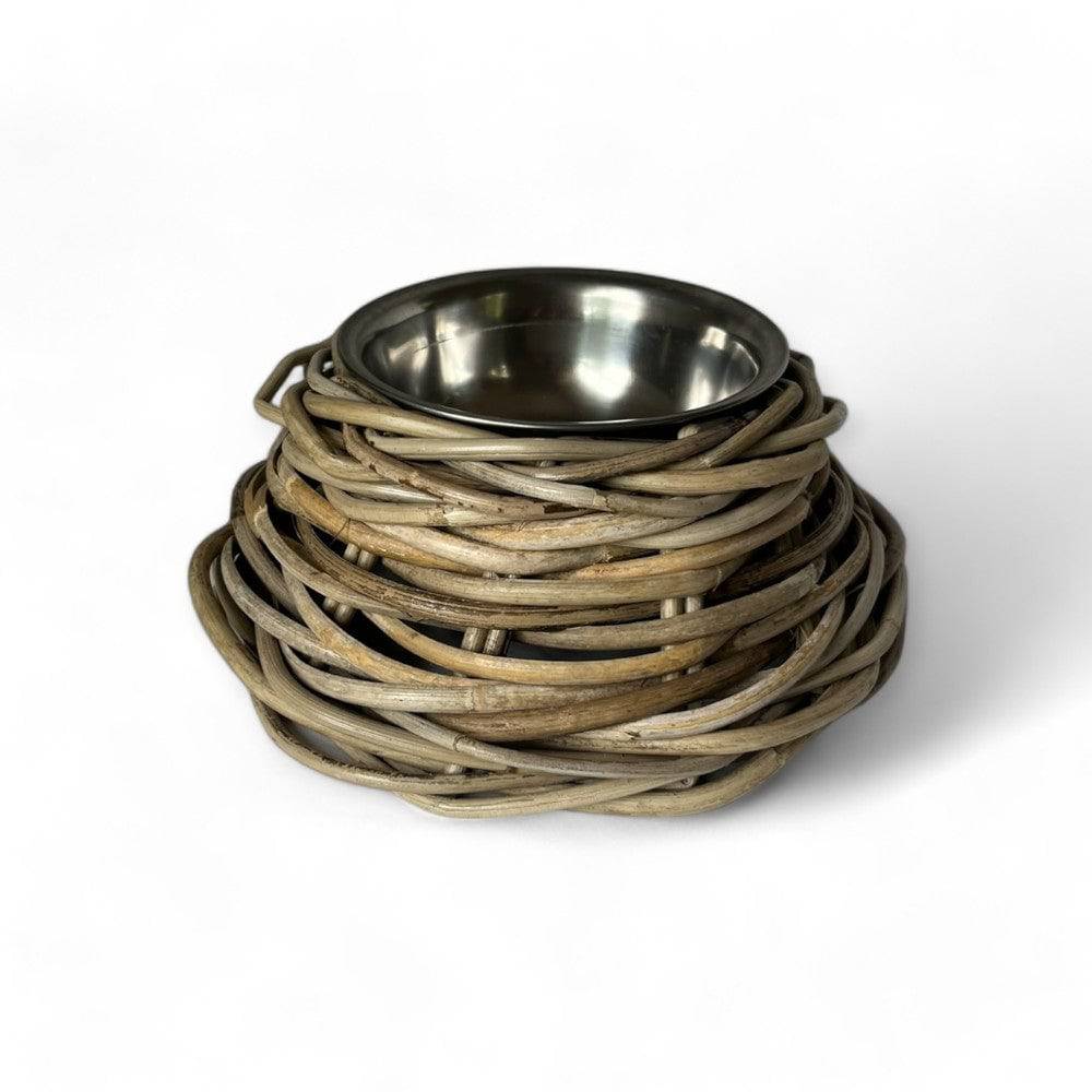 Rattan Pet Bowl with Stainless Steel Insert