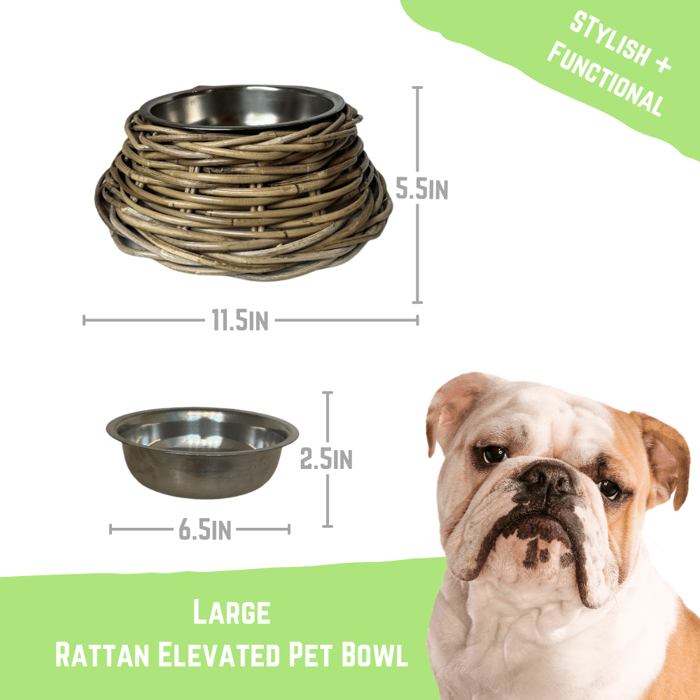Rattan Pet Bowl with Stainless Steel Insert