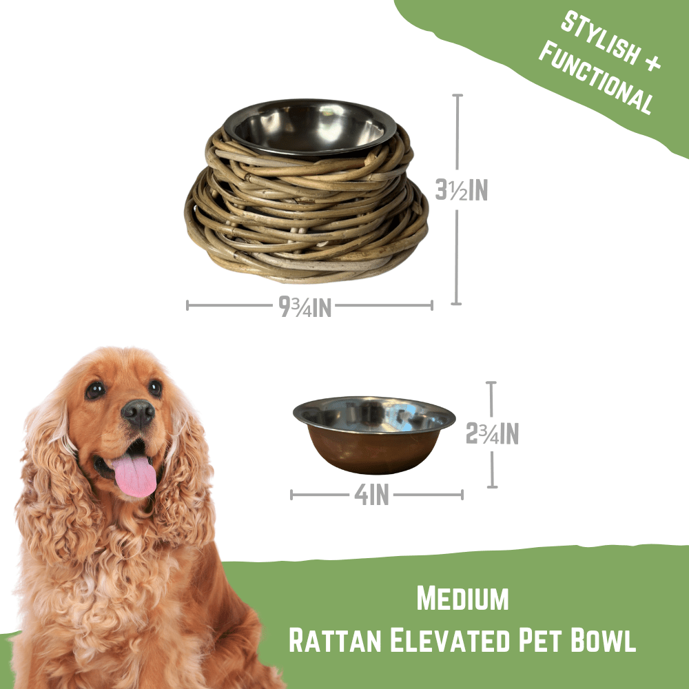 Rattan Pet Bowl with Stainless Steel Insert