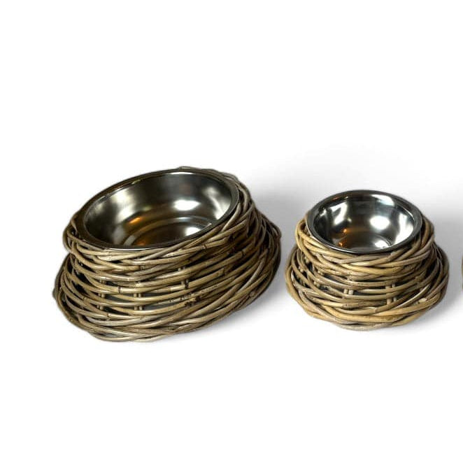 Rattan Pet Bowl with Stainless Steel Insert