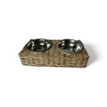 Rattan Double Pet Bowl with Stainless Steel Inserts