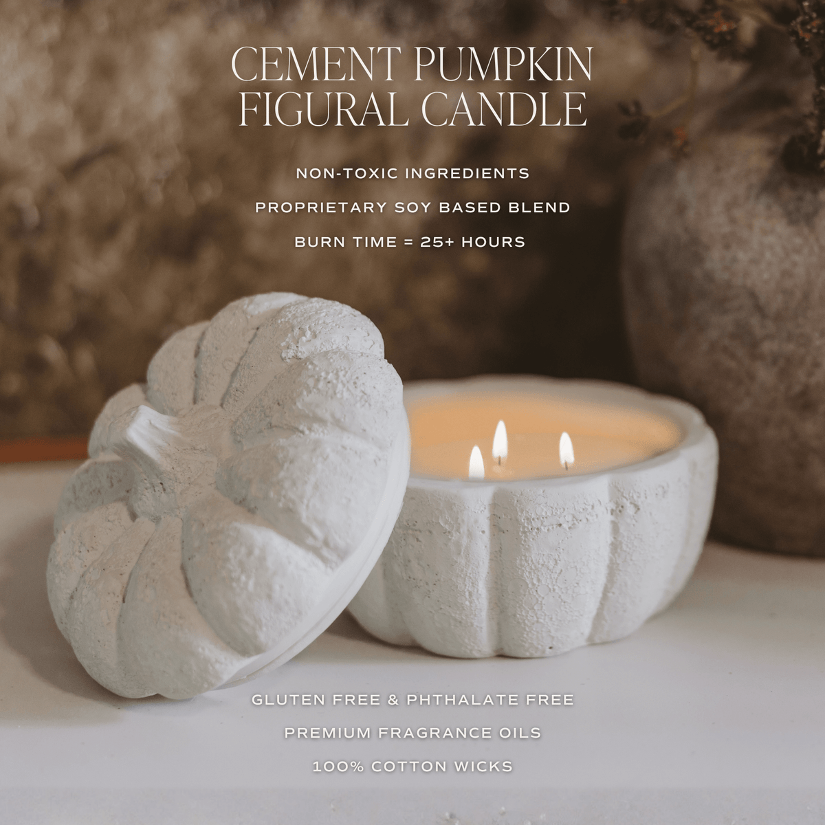 Cashmere & Vanilla Soy Candle — Cement Pumpkin Jar