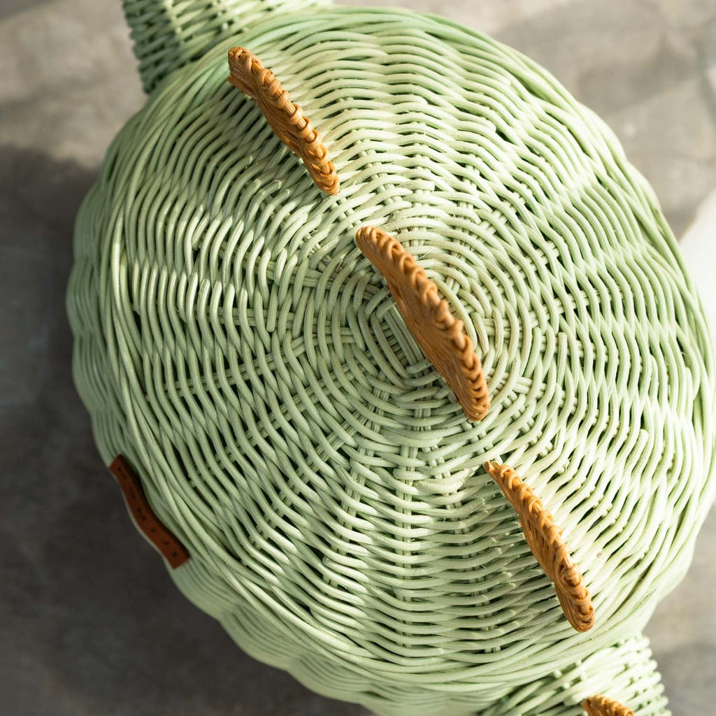 Dinosaur Rattan Storage Basket — Mint Green, Medium