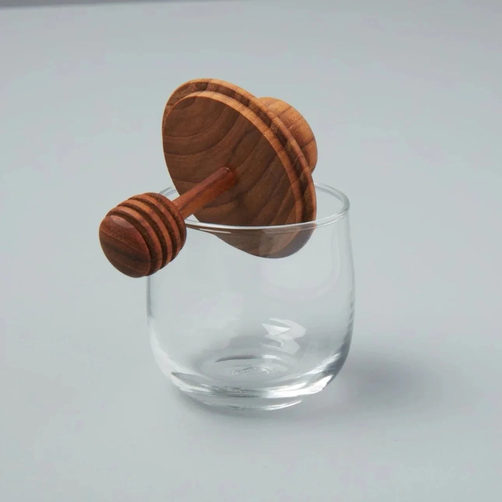 Mini Teak & Glass Honey Jar