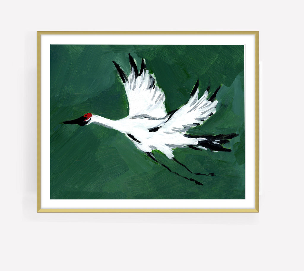 Single Crane in Flight (Deep Green), Fine Art Print